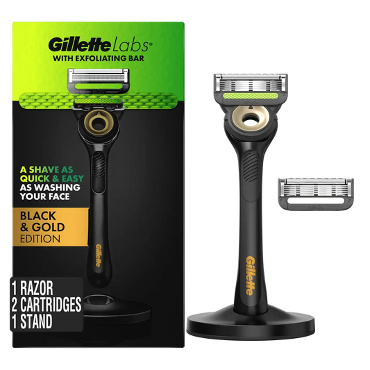 GilletteLabs Razor Black and Gold Edition (2 Count + Handle + Stand)